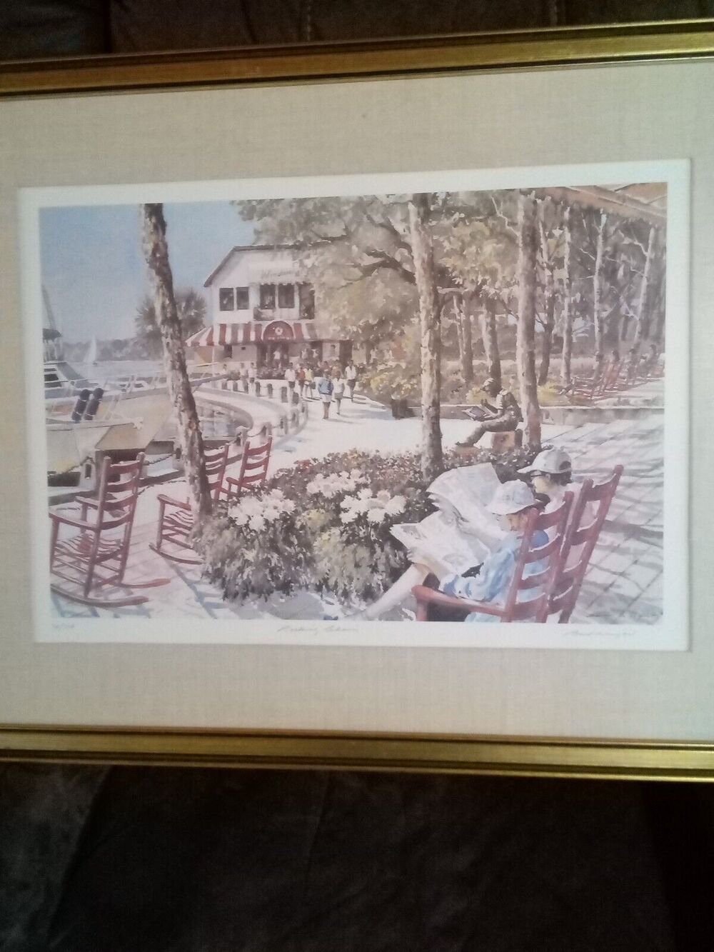 Bert Wright Iconic Harbour Town 'Rocking Chairs' HHI,SC Print With Frame 29x23